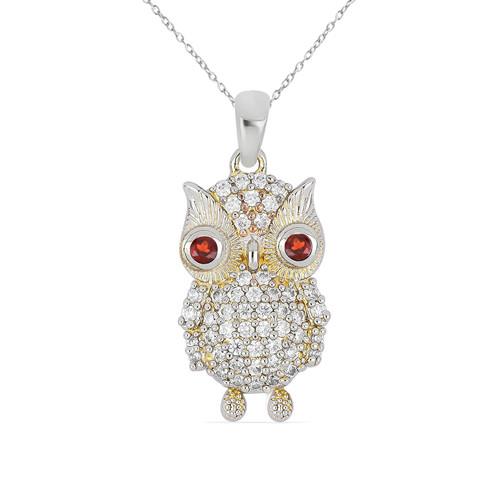 BUY NATURAL GARNET GEMSTONE OWL BRASS PENDANT 